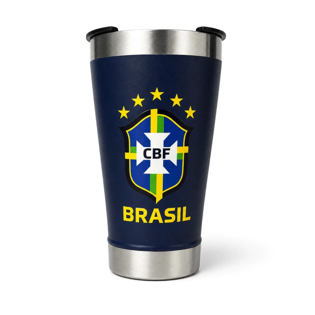Copo Térmico Brasil CBF Aço Inox 473ml - Azul Marinho