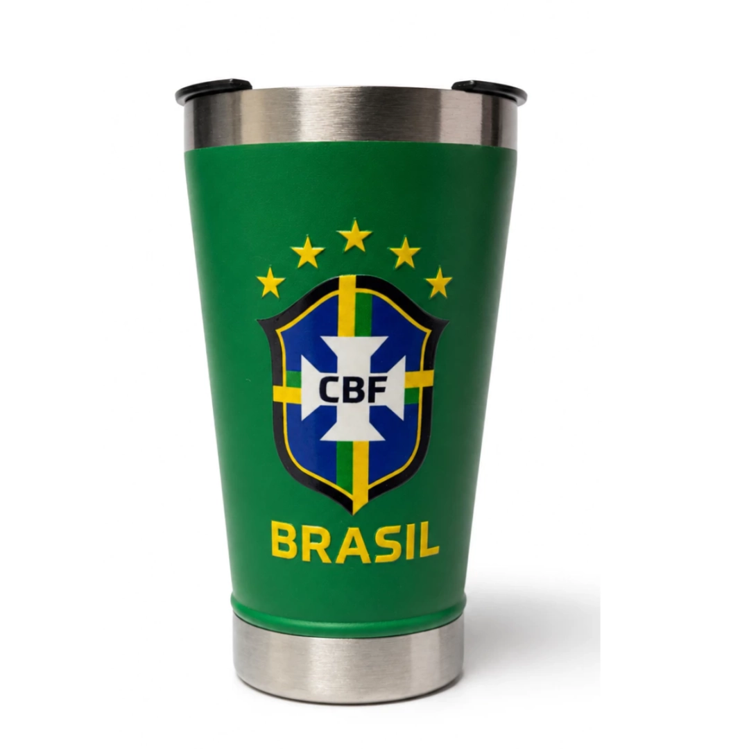 Copo Térmico Brasil CBF Aço Inox 473ml - Verde
