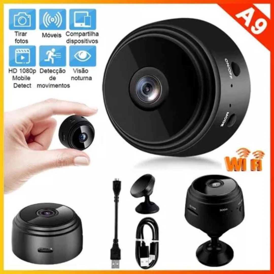 Mini Câmera de Segurança Fixa Espiã A9 Wi-Fi FullHD 90°